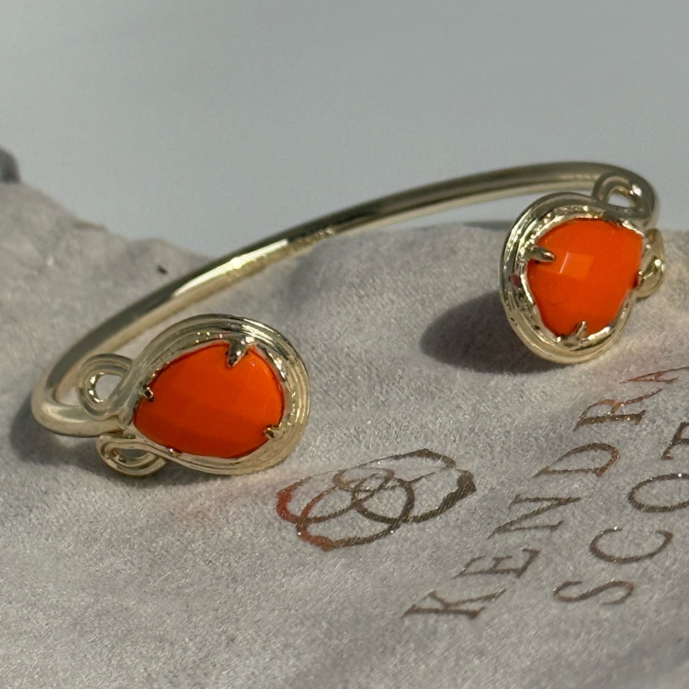 Kendra Scott Gold Open Cuff Bracelet with Bright Orange Stones - Picture 3 of 5